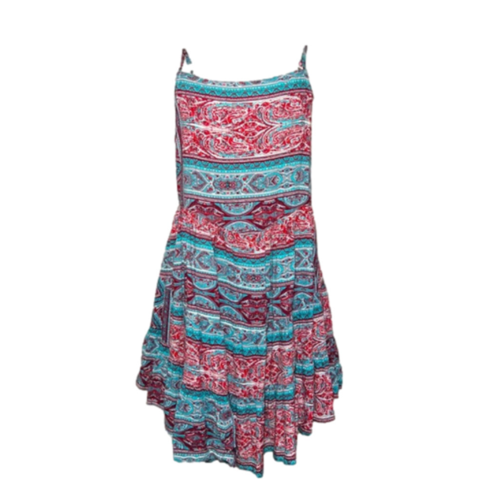 𝅺UMGEE Boutique Dress, Medium, Pink/Blue Spaghetti Strap, Lace-up Back